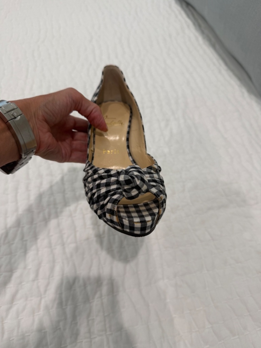 Christian Louboutin Black Gingham Peep Toe Heels 37 EU - Picture 7 of 9